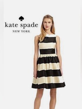 Kate Spade Carolyn Dress Chic Black and Cream Stripe Dress  Size 14